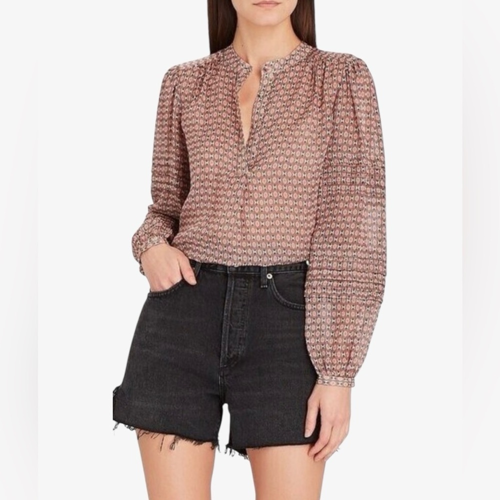 Intermix Silk Geometric Pattern Sheer Blouse